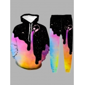 LW Men Hooded Collar Tie Dye Tracksuit Set