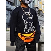 Lovely Casual O Neck Print Black Boy Hoodie
