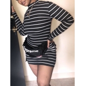 Lovely Casual Striped Skinny Black Mini Dress