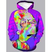 Lovely Men Hooded Collar Cartoon Print Multicolor 
