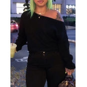 Lovely Casual Asymmetrical Loose Black Plus Size S