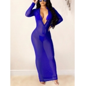 Lovely Sexy Zipper Design See-through Blue Ankle L