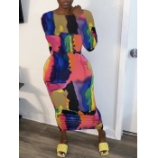 LW Stylish O Neck Print Multicolor Ankle Length Dr