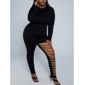 Lovely Sexy Hollow-out Skinny Black Plus Size One-