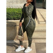 Lovely Plus Size Print Zipper Design Pants Set