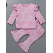 Lovely Stylish O Neck Tie-dye Pink Girl Two-piece 
