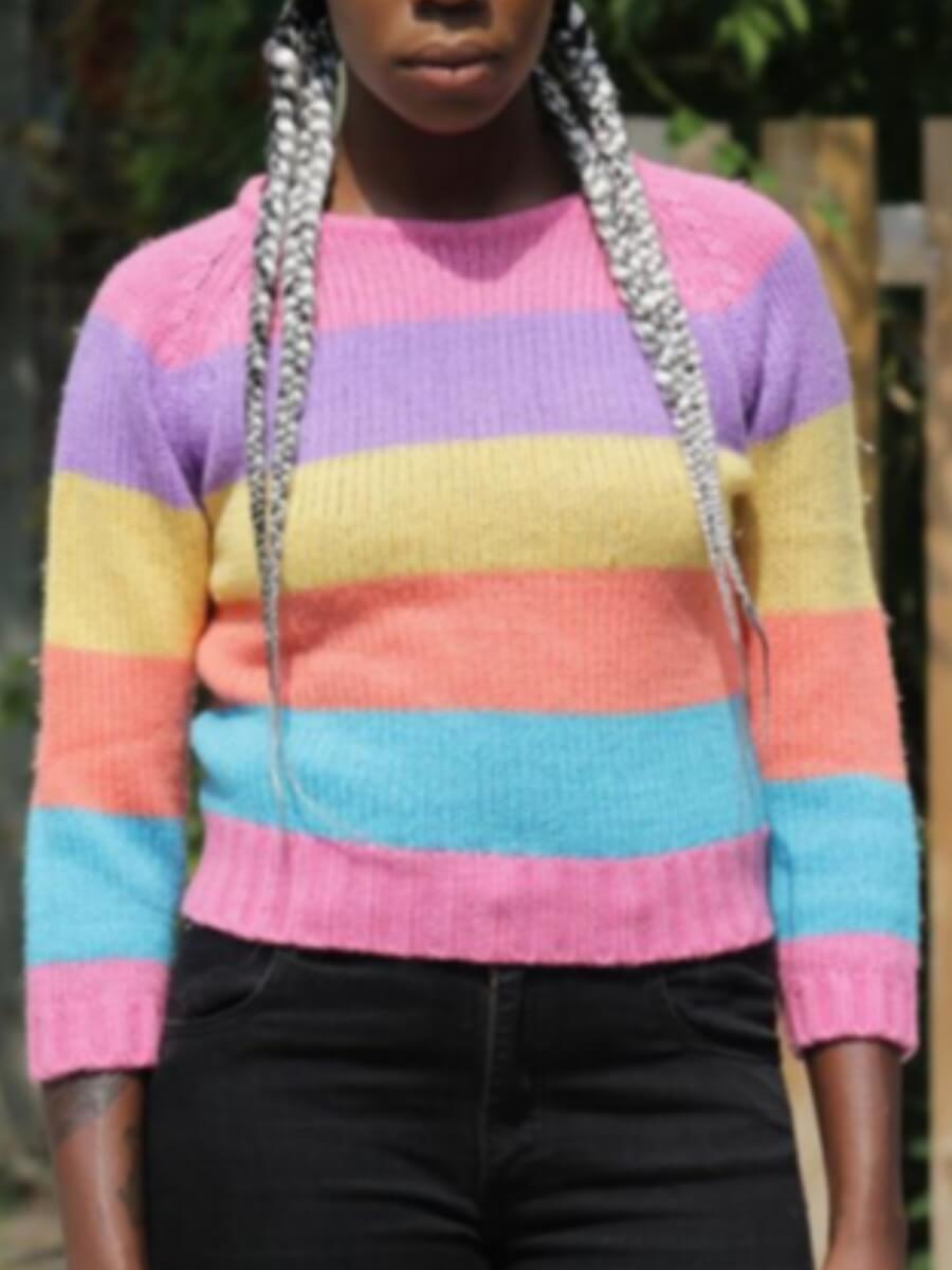 LW Stylish Rainbow Striped Multicolor Sweater