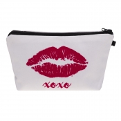 Lovely Stylish Lip Print White Makeup Bag