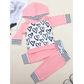 Lovely Casual Hooded Collar Heart Print Patchwork 