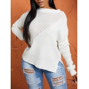 lovely Stylish O Neck Hollow-out White Sweaters