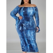 Lovely Stylish Dew Shoulder Tie-dye Blue Mid Calf 
