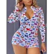 Lovely Leisure Butterfly Print Zipper Design White