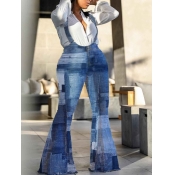 Lovely Stylish Print Blue Plus Size Pants