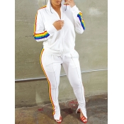 Lovely Sportswear Turndown Collar Patchwork White 