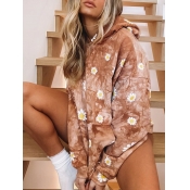 LW Casual Hooded Collar Floral Print Light Tan Hoo