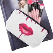 Lovely Trendy Lip Print White Makeup Bag