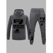 Lovely Men Casual Hooded Collar Print Dark Grey Tw