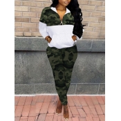 LW Sportswear Turndown Collar Camo Print Patchwork