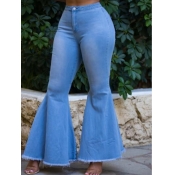 Lovely Trendy High-waisted Flared Baby Blue Jeans