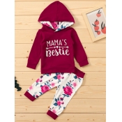 Lovely Casual Hooded Collar Letter Print Wine Red 
