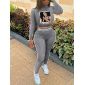 Lovely Sportswear O Neck Print Patchwork Grey Two 