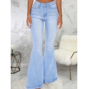 Lovely Trendy High-waisted Flared Baby Blue Jeans