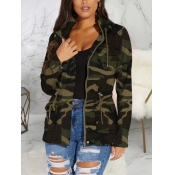 Lovely Casual Hooded Collar Camo Print Drawstring 