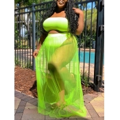 LW Plus Size See-through Green Two-piece Swimsuit