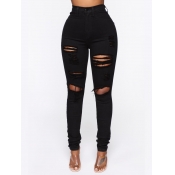 LW High Stretchy Hollow-out Skinny Black Jeans