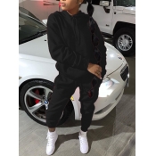 Lovely Casual Hooded Collar Basic Black Two Piece 