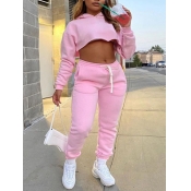 LW Hooded Collar Crop Top Pants Set