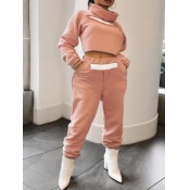Lovely Sportswear Turtleneck Patchwork Pink Two Pi