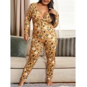 Lovely Leisure Print Skinny Yellow Plus Size One-p