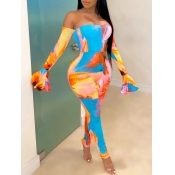 Lovely Stylish Dew Shoulder Tie-dye Orange One-pie