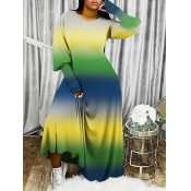 Lovely Casual O Neck Gradient Green Maxi Dress