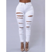 Lovely Street Broken Holes White Plus Size Jeans