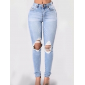 Lovely Street Hollow-out Skinny Deep Blue Jeans