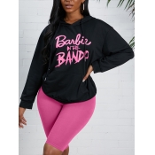 Lovely Casual Hooded Collar Letter Print Black Hoo