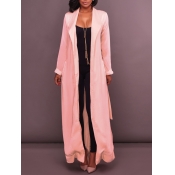 Lovely Casual Turndown Collar Basic Pink Trench Co