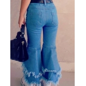 Lovely Casual Tassel Design Blue Girl Jeans