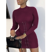 LW COTTON Sexy Bandage Design Wine Red Mini Dress