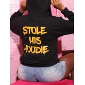 Lovely Casual Hooded Collar Letter Print Black Hoo