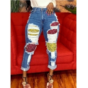 Lovely Street Patchwork Blue Jeans