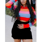 Lovely Street Rainbow Striped Red Sweater