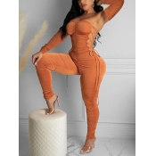 LW SXY Bandage Hollow-out Design Ruched Jumpsuit