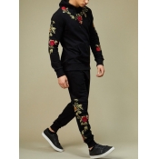 Lovely Stylish Hooded Collar Embroidered Black Men