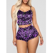 Lovely Sexy Spaghetti Strap Leopard Print Purple S