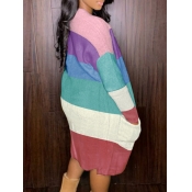 Lovely Stylish Color-lump Patchwork Pink Cardigan