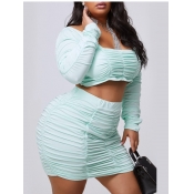 Lovely Leisure Square Collar Fold Design Blue Plus