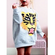 Lovely Casual O Neck Print Grey Girl Hoodie